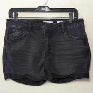 KanCan Signature High Rise Denim Shorts Black Cuffed Stretchy Women's Size 31"